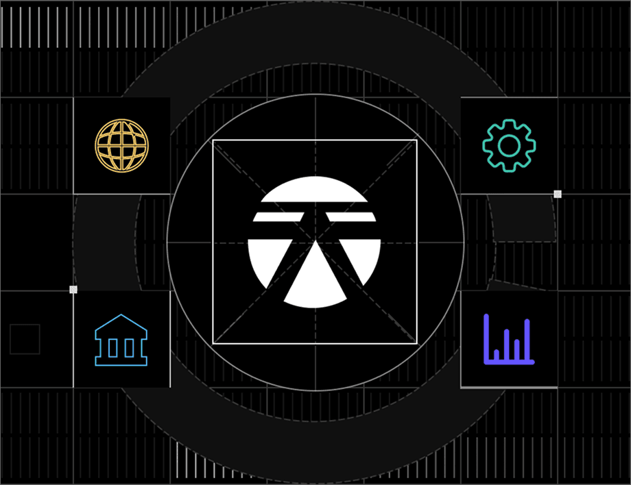 Events leverage illustration with Sky Venture Labs logo surrounded by globe, gear, building, and chart icons